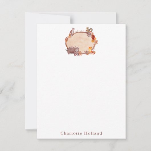 Waterverf Woodland Animal Personalized Stationery Notitiekaartje (Voorkant)