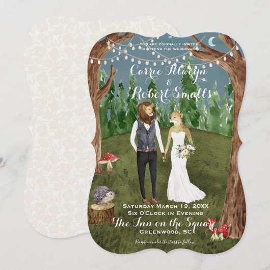 Waterverf Woodland Animal Wedding Invitation Kaart (Voorkant / Achterkant)