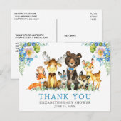 Waterverf Woodland Animals Baby shower Blue Briefkaart (Voorkant / Achterkant)