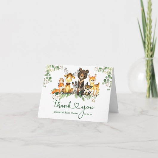 Waterverf Woodland Animals Baby shower Heart Note Bedankkaart (Voorkant)