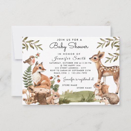 Waterverf Woodland Animals Baby shower Invitation Bedankkaart (Voorkant)