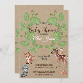 Waterverf Woodland Animals Baby shower Invitation Kaart