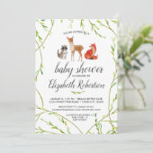 Waterverf Woodland Animals Baby shower Invitation Kaart (Staand voorkant)