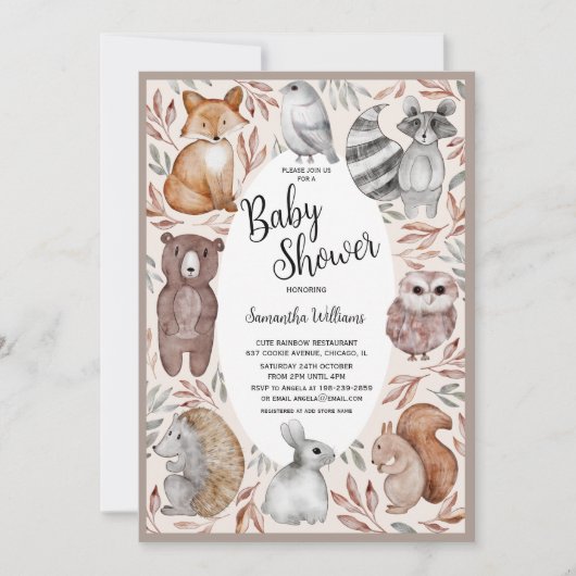 Waterverf Woodland Animals Baby shower Kaart (Voorkant)