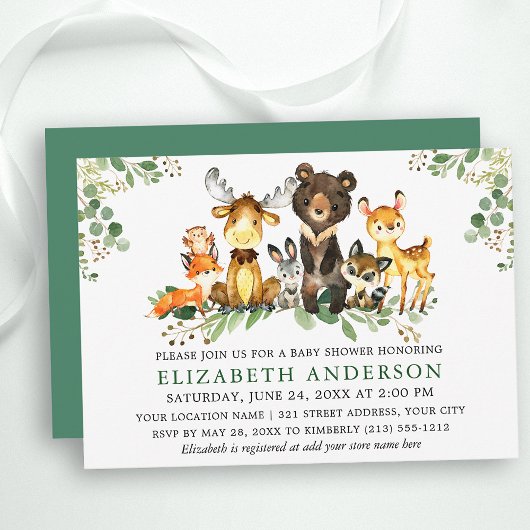 Waterverf Woodland Animals Baby shower Kaart