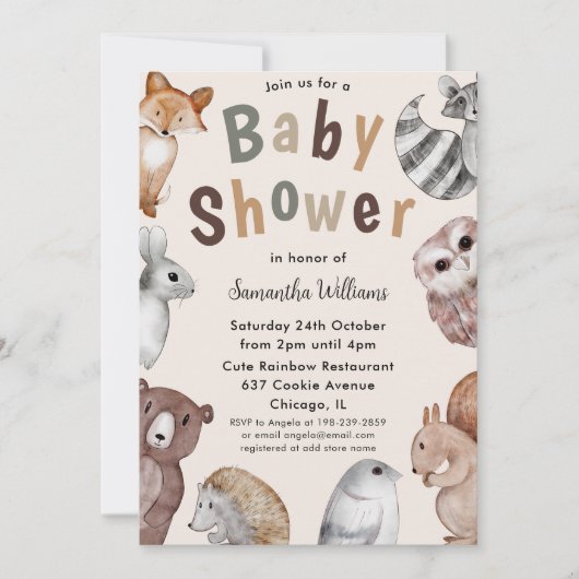 Waterverf Woodland Animals Baby shower Kaart (Voorkant)