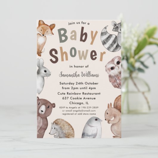 Waterverf Woodland Animals Baby shower Kaart (Staand voorkant)
