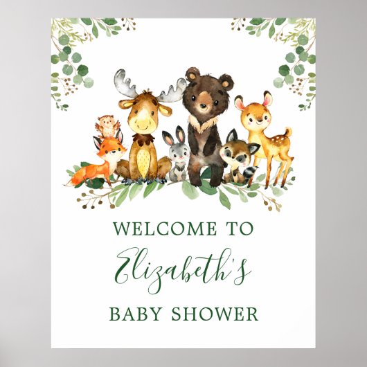 Waterverf Woodland Animals Baby shower Poster (Voorkant)