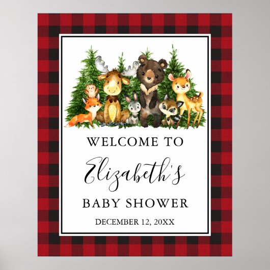 Waterverf Woodland Animals Baby shower Pset Poster (Voorkant)