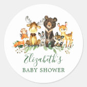 Waterverf Woodland Animals Baby shower Ronde Sticker (Voorkant)