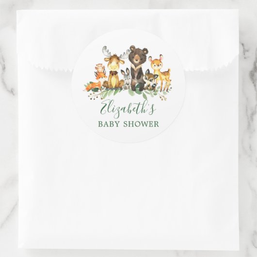Waterverf Woodland Animals Baby shower Ronde Sticker (Tas)