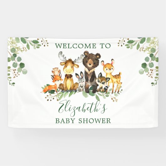 Waterverf Woodland Animals Baby shower Spandoek (Horizontaal)