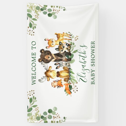 Waterverf Woodland Animals Baby shower Spandoek (Verticaal)