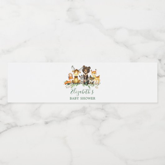 Waterverf Woodland Animals Baby shower Waterfles Etiket (Enkel label)