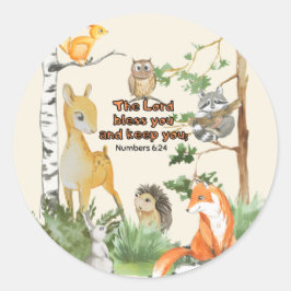 Waterverf Woodland Animals Blessings Scripting Ronde Sticker