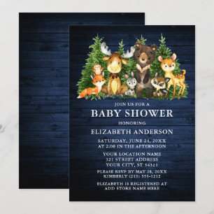 Waterverf Woodland Animals Blue Wood Shower Kaart