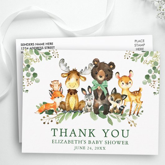 Waterverf Woodland Animals Bow Baby shower Briefkaart