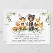 Waterverf Woodland Animals First Birthday Green Kaart (Voorkant)
