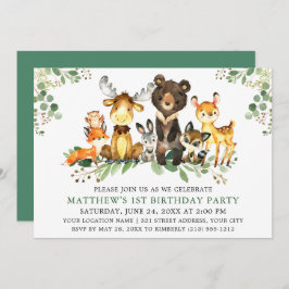 Waterverf Woodland Animals First Birthday Kaart