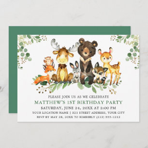 Waterverf Woodland Animals First Birthday Kaart