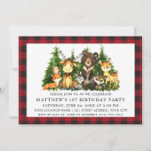 Waterverf Woodland Animals First Birthday Pset Kaart (Voorkant)