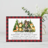 Waterverf Woodland Animals First Birthday Pset Kaart (Staand voorkant)