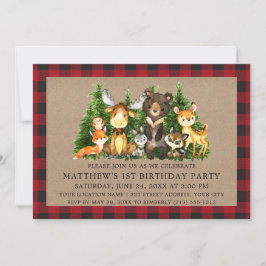Waterverf Woodland Animals First Birthday Rustic Kaart