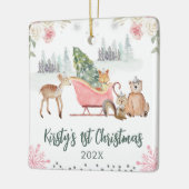 Waterverf Woodland Animals Floral 1 Kerstmis Keramisch Ornament (Links)