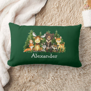 Waterverf Woodland Animals Forest Trees Green Kussen