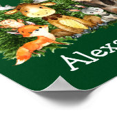 Waterverf Woodland Animals Forest Trees Green Poster (Hoek)