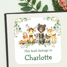 Waterverf Woodland Animals Green Bookplate Labels