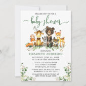 Waterverf Woodland Animals Green Script Shower Kaart (Voorkant)