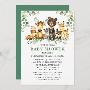 Waterverf Woodland Animals Greenery Baby shower Kaart