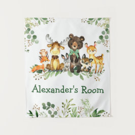 Waterverf Woodland Animals Groene Boog Wandkleed