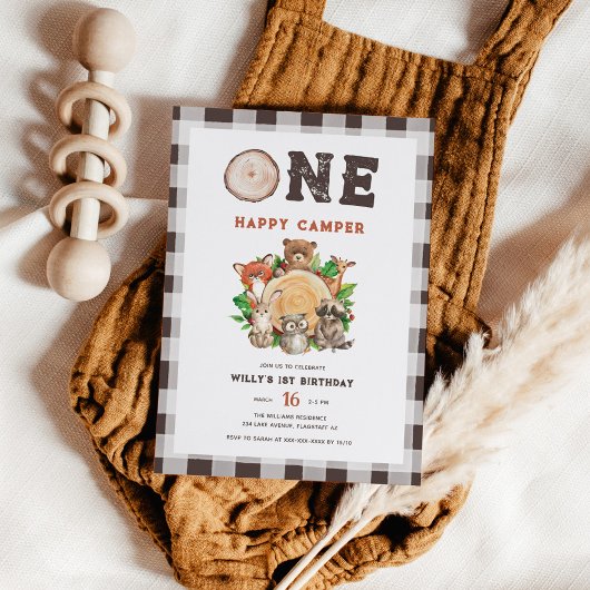 Waterverf Woodland Animals Happy Camper Verjaardag Kaart
