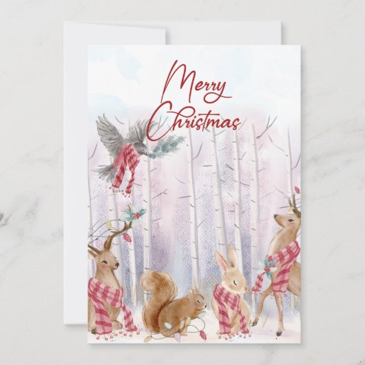 Waterverf Woodland Animals Merry Kerstcard Feestdagenkaart (Voorkant)