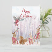 Waterverf Woodland Animals Merry Kerstcard Feestdagenkaart (Staand voorkant)