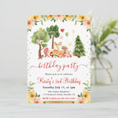 Waterverf Woodland Animals Picknickverjaardag Kaart (Staand voorkant)