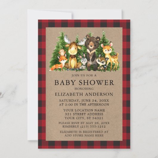 Waterverf Woodland Animals Rustic Baby shower Kaart (Voorkant)