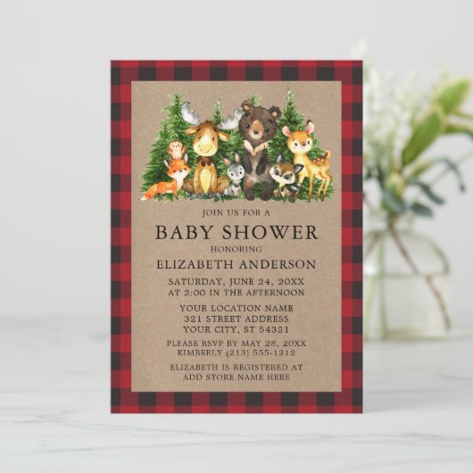 Waterverf Woodland Animals Rustic Baby shower Kaart (Staand voorkant)