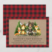 Waterverf Woodland Animals Rustic First Birthday Kaart (Voorkant / Achterkant)