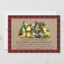 Waterverf Woodland Animals Rustic First Birthday