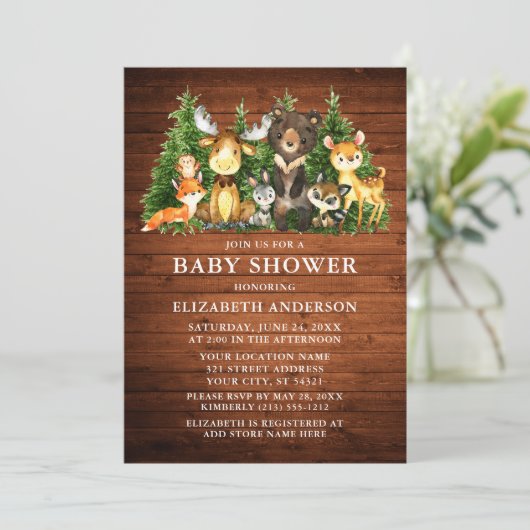 Waterverf Woodland Animals Rustic Wood Shower Kaart (Staand voorkant)