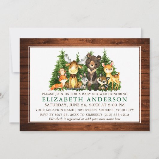 Waterverf Woodland Animals Rustic Wood Shower Kaart (Voorkant)