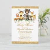 Waterverf Woodland Animals Shower Glitter Gold Kaart (Staand voorkant)