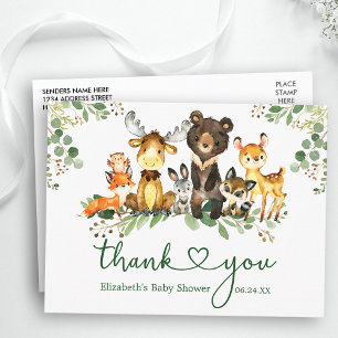 Waterverf Woodland Animals Shower Hartelijk dank Briefkaart
