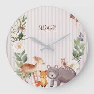 Waterverf Woodland Animals Stripes Grote Klok