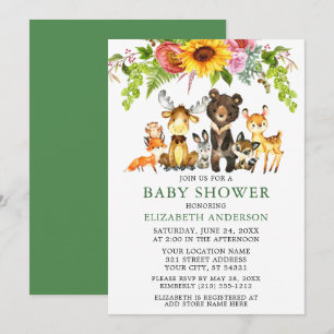 Waterverf Woodland Animals Sunflower Baby shower Kaart