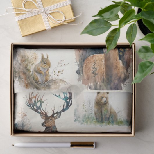 Waterverf Woodland Animals Tissuepapier (Geschenk)