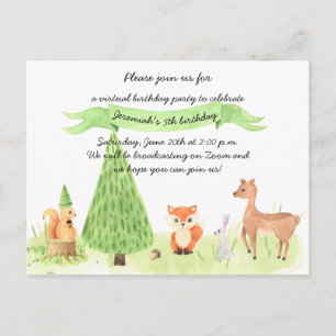 Waterverf Woodland Animals Virtual Birthday Party Briefkaart